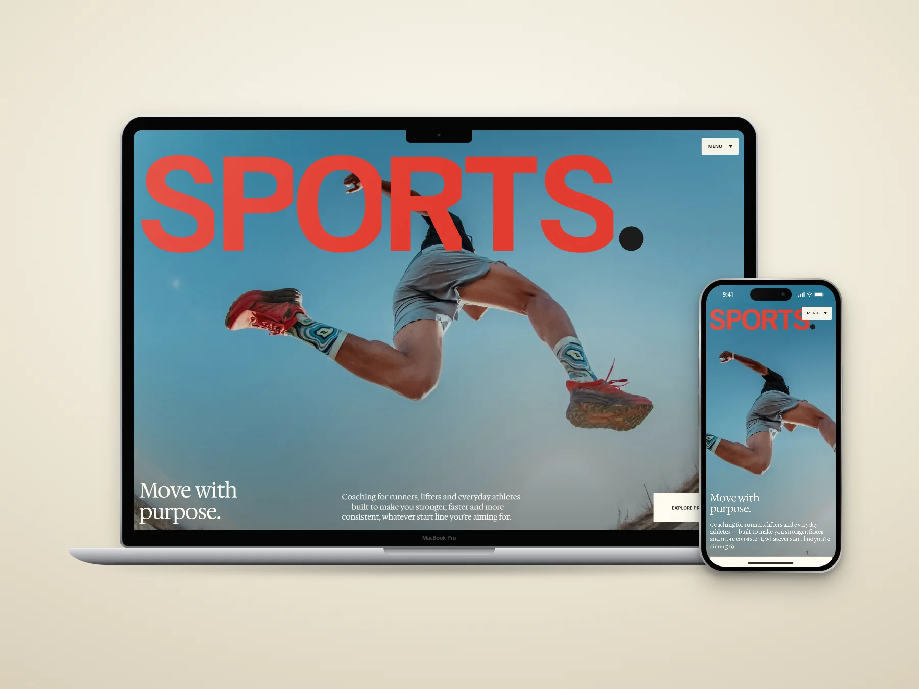 SPORTS. website on a laptop and phone