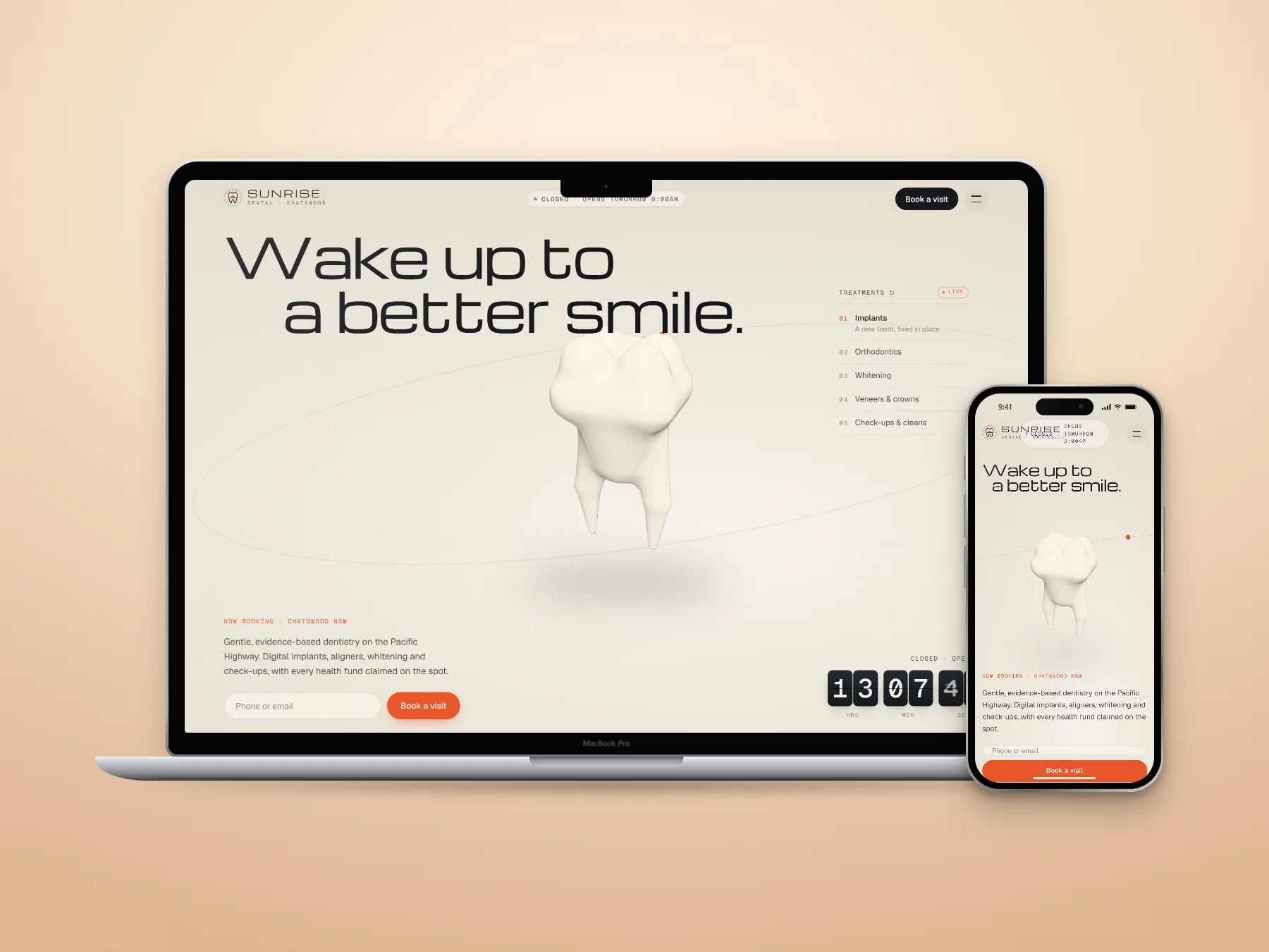 Sunrise Dental website on a laptop and phone